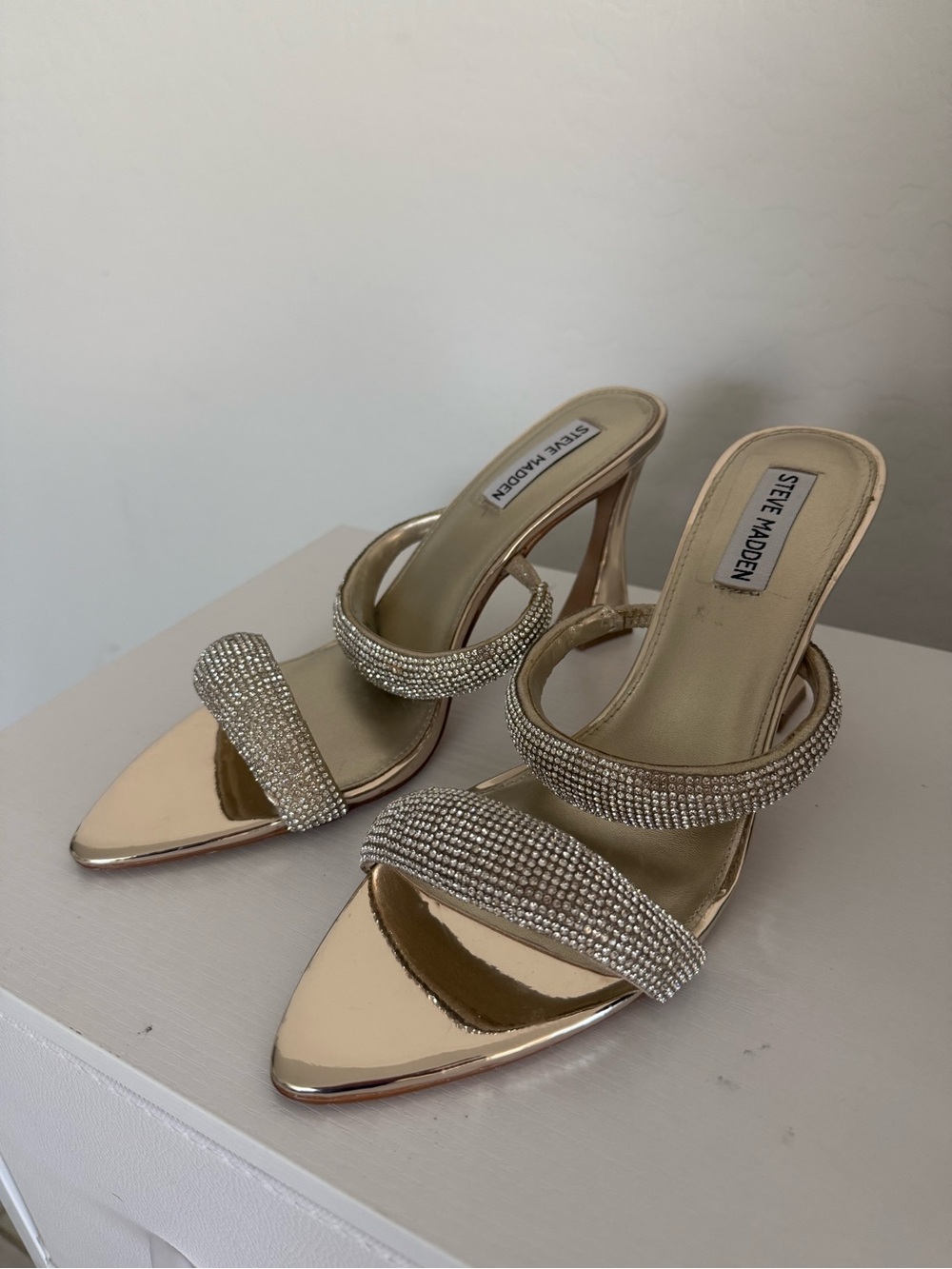 Steve Madden Gold Crystal-Strap Heeled Sandals